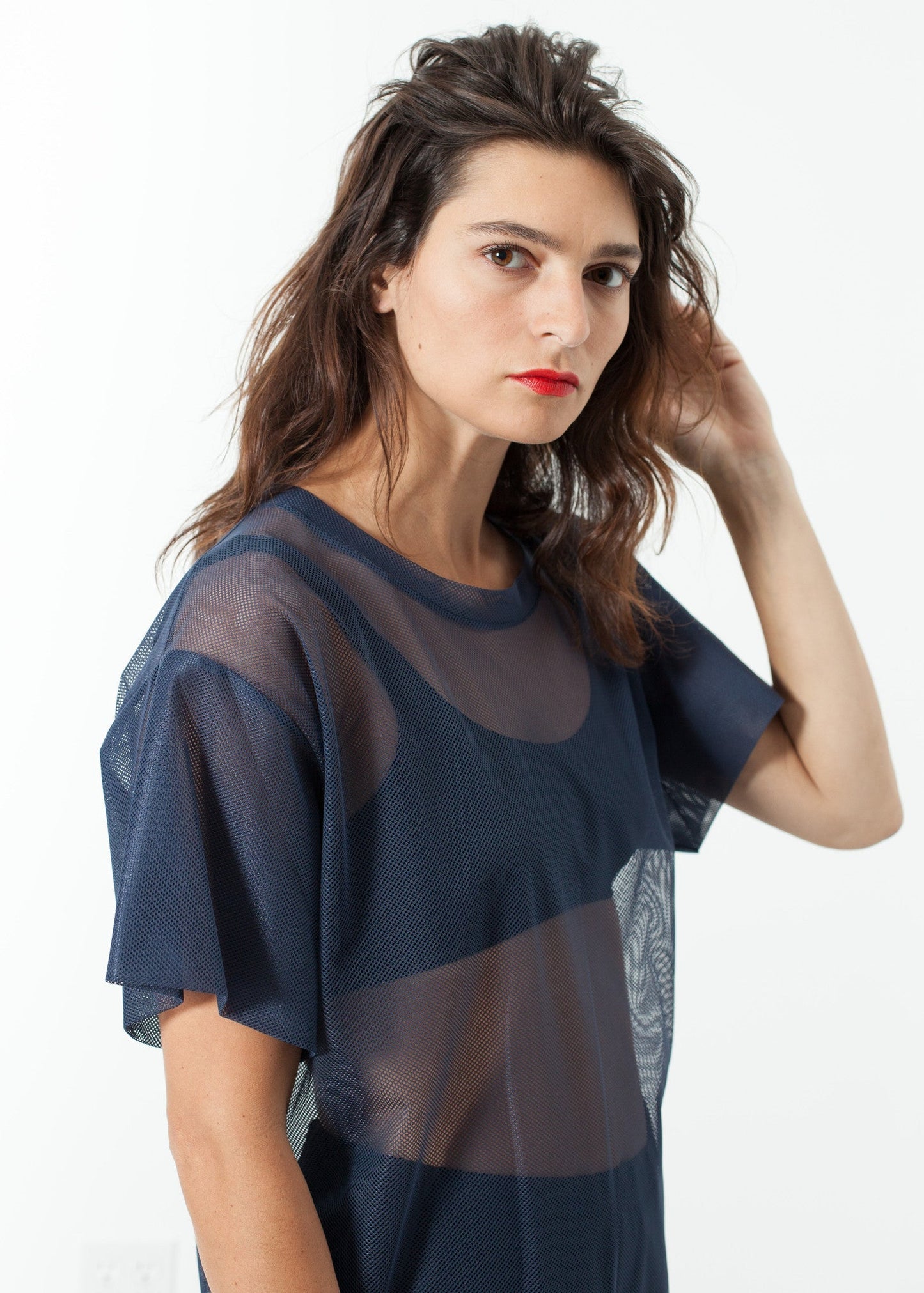 T-shirt en maille bleu marine