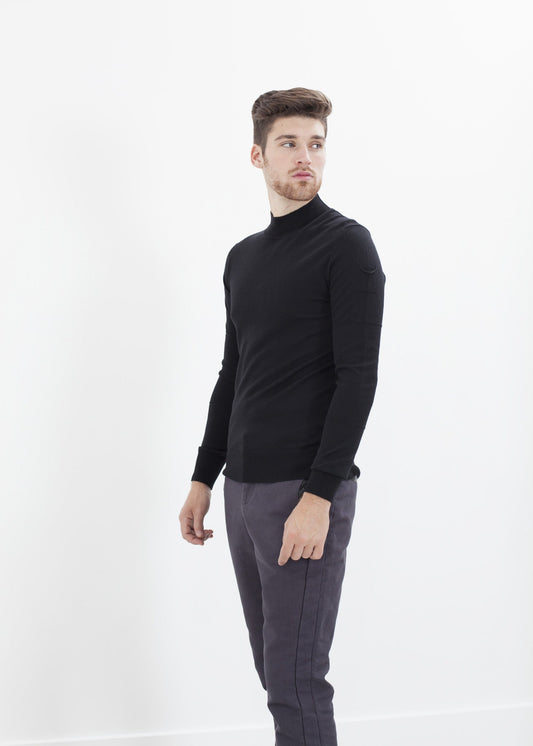 Col roulé en tricot mérinos noir
