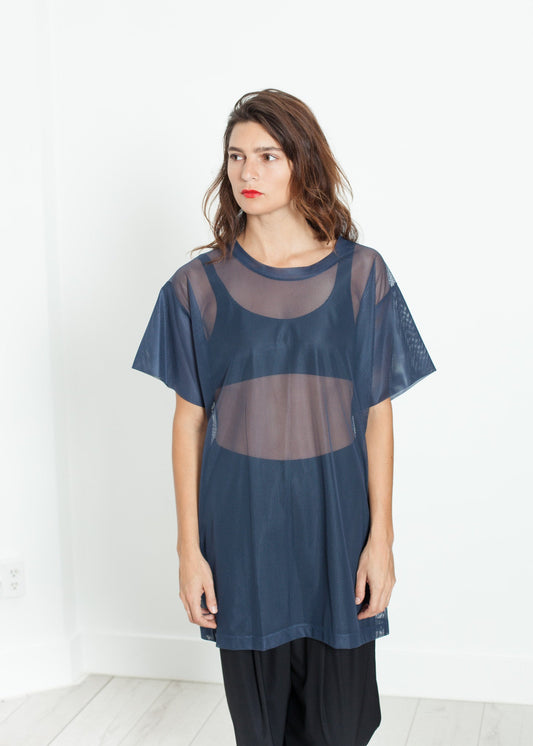T-shirt en maille bleu marine